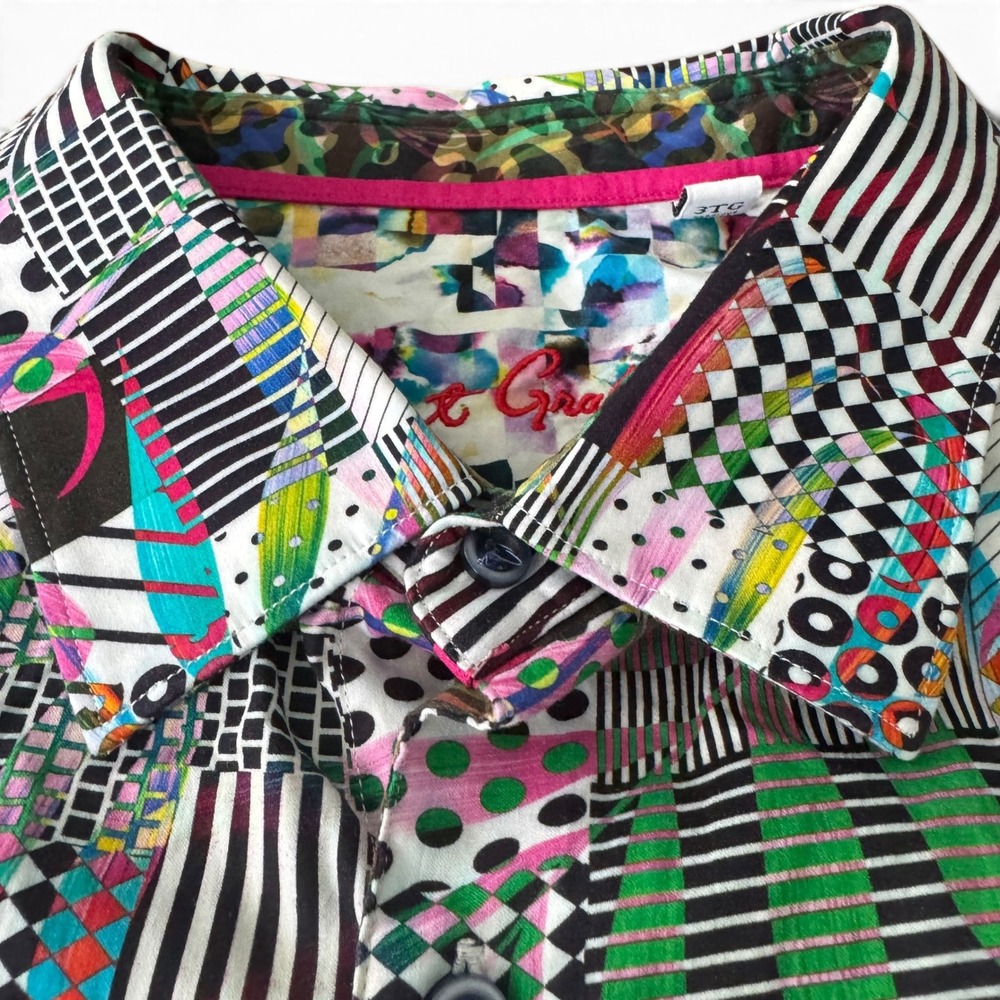 Robert Graham Button Down Shirt Men 3XL Multicolor Geometric Camo Trim Big Tall - Picture 6 of 13